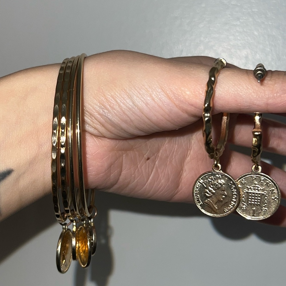Coin earring and bracelet set